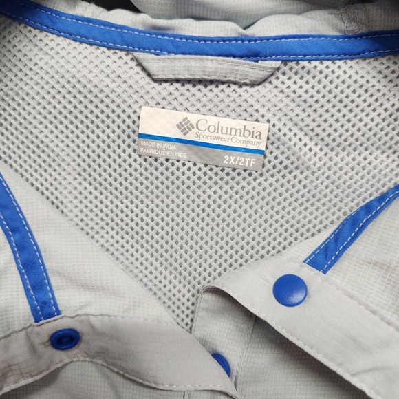 Columbia PFG Anorak Jacket Mens 2XL Gray Blue Hooded Pullover Vented Fishing - Picture 4 of 11